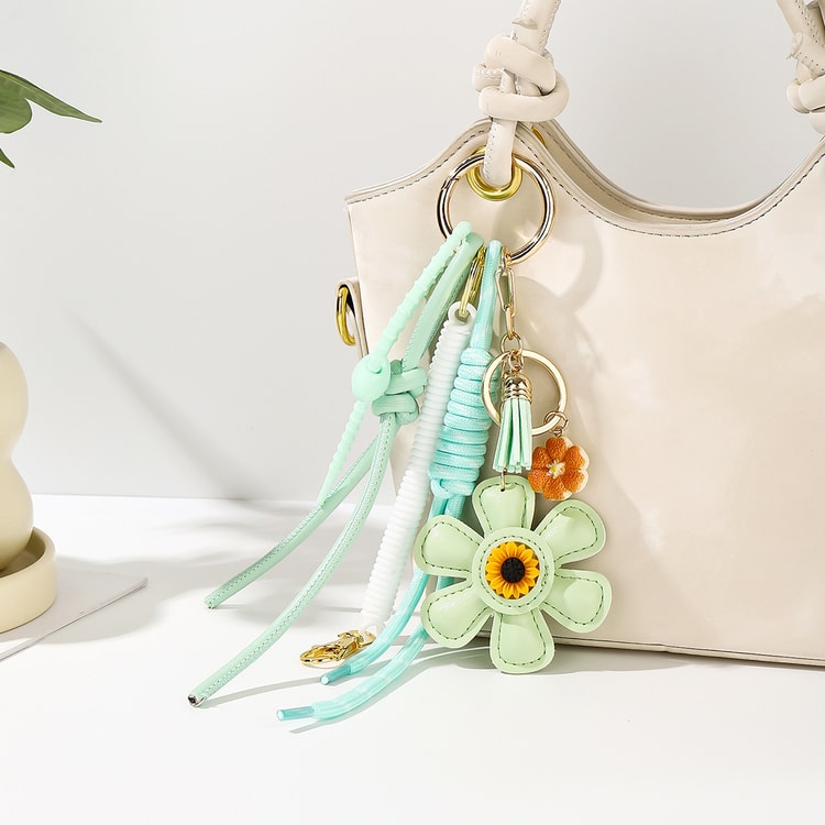 Leather Sunflower Bag Charm Keychain for Women Fashion Accessory Gift