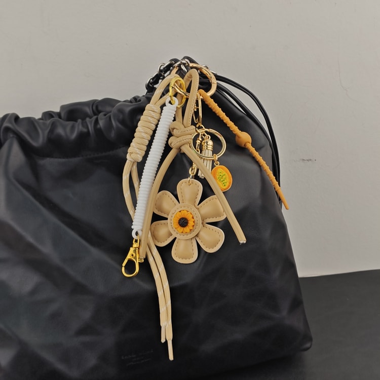 Leather Sunflower Bag Charm Keychain for Women Fashion Accessory Gift