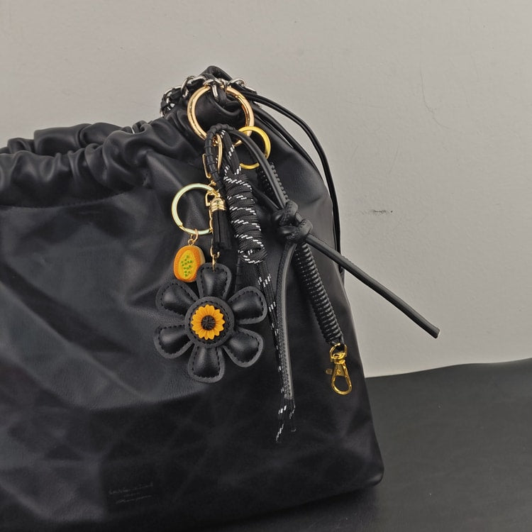 Leather Sunflower Bag Charm Keychain for Women Fashion Accessory Gift