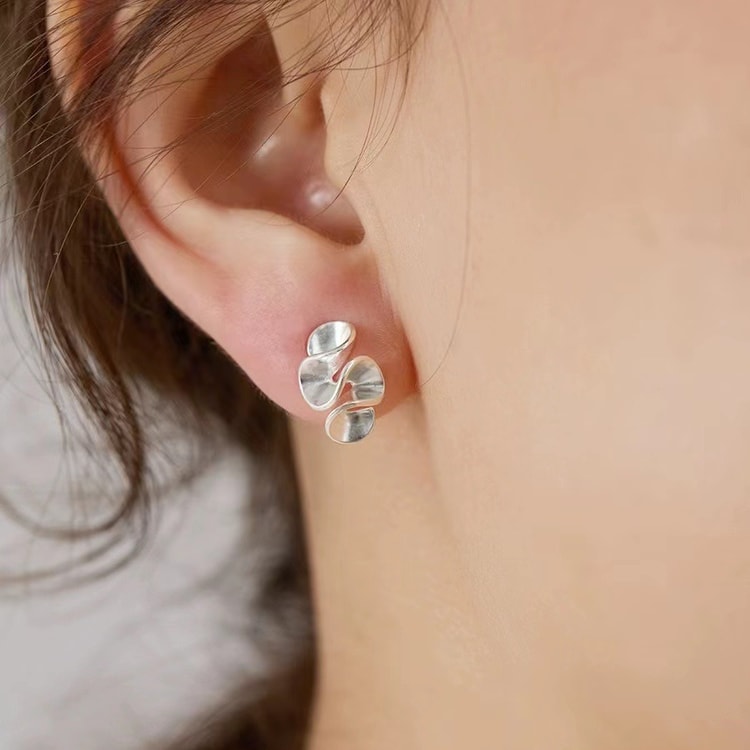 Geometric Flower Silver Needle Stud Earrings for Women Fashion Jewelry