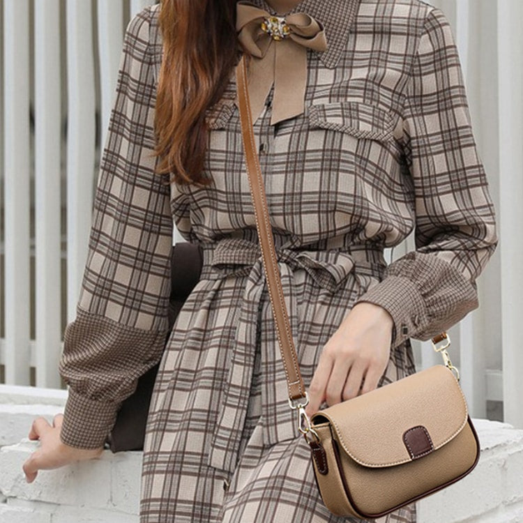 Luxury Contrast Color Messenger Handbag, PU Leather Shoulder Bags For Women, Fashion Flap Crossbody Purse