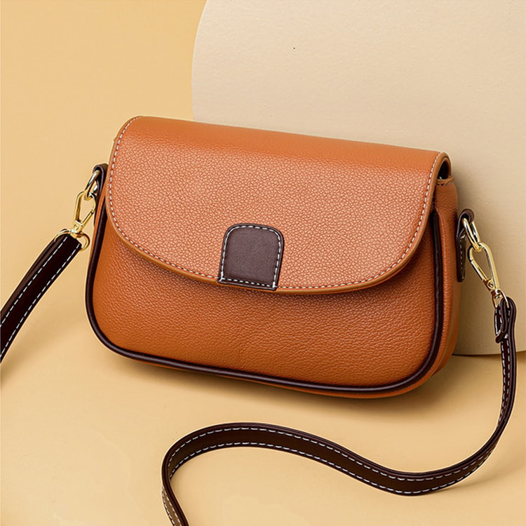 Luxury Contrast Color Messenger Handbag, PU Leather Shoulder Bags For Women, Fashion Flap Crossbody Purse