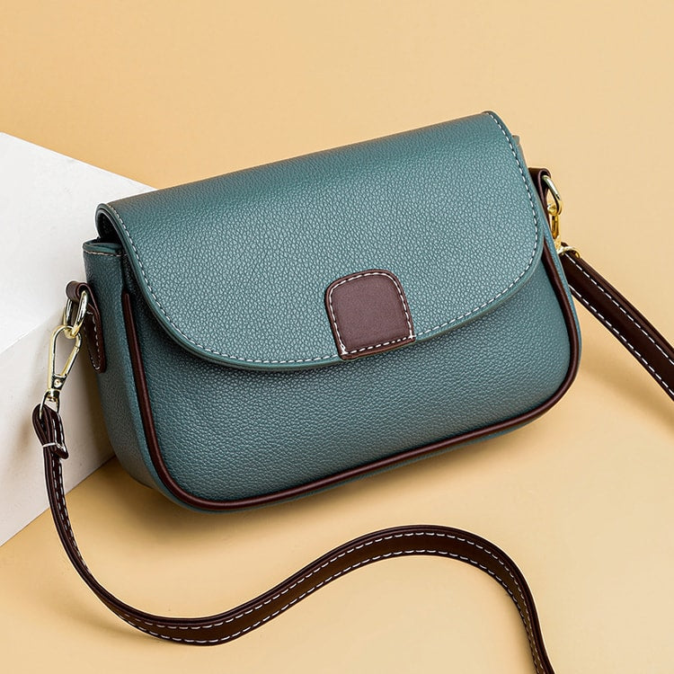 Luxury Contrast Color Messenger Handbag, PU Leather Shoulder Bags For Women, Fashion Flap Crossbody Purse