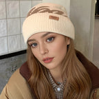 Soft Beanie For Women, Solid Color Letter Jacquard, New Style Women Fashion Knit Hat Dandy Caphat