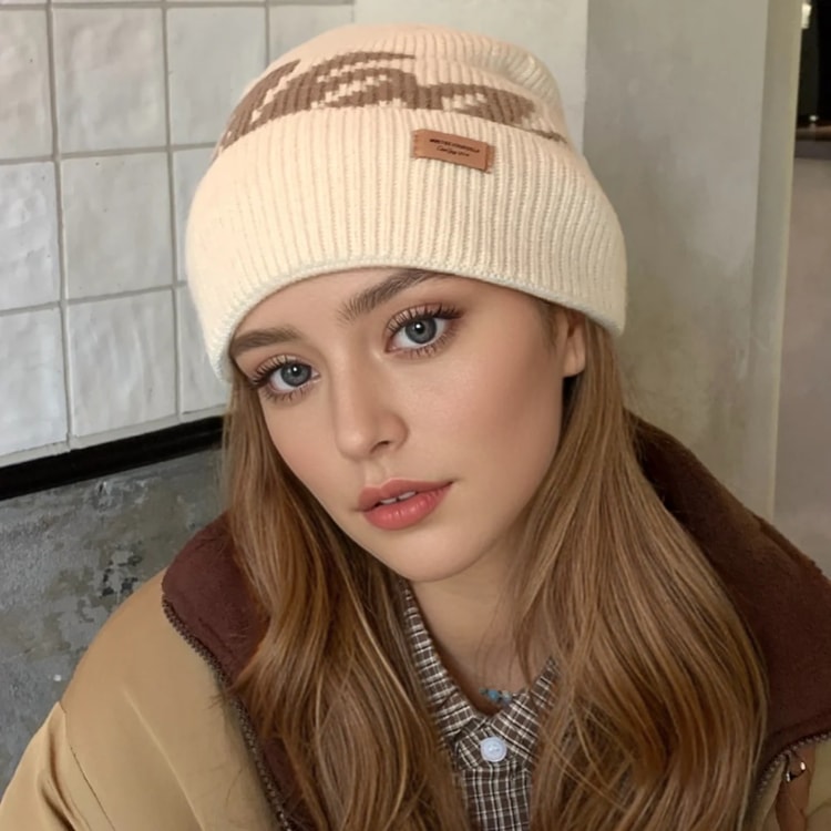 Soft Beanie For Women, Solid Color Letter Jacquard, New Style Women Fashion Knit Hat Dandy Caphat