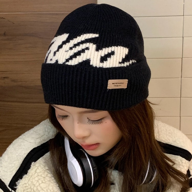 Soft Beanie For Women, Solid Color Letter Jacquard, New Style Women Fashion Knit Hat Dandy Caphat