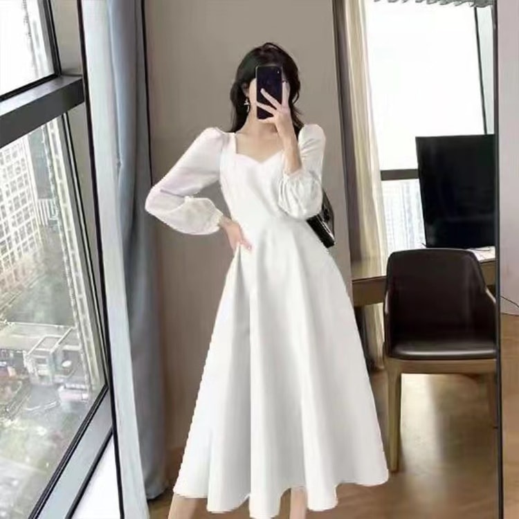 High Waist Slim Evening Party Dresses Long Puff Sleeve Solid Elegant Dress Women Fashion Wedding Guest New Year Women
