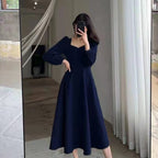 High Waist Slim Evening Party Dresses Long Puff Sleeve Solid Elegant Dress Women Fashion Wedding Guest New Year Women