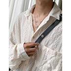 Men's Luxury Niche Shirt, Hollow Design Tweed Jacket, Trendy Loose Fit Long Sleeve Casual Vest