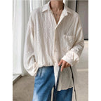 Men's Luxury Niche Shirt, Hollow Design Tweed Jacket, Trendy Loose Fit Long Sleeve Casual Vest