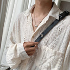 Men's Luxury Niche Shirt, Hollow Design Tweed Jacket, Trendy Loose Fit Long Sleeve Casual Vest