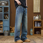 Streetwear Blue Flared Jeans Men Bootcut Denim Pants Full Length Bell-bottom Trousers American Style Male Fashion Fit