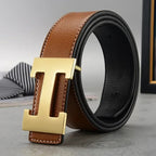 High Quality Men Belt, Genuine Second Cow Leather Strap, New Casual Designer Belt with Male Smooth Buckle Fashion