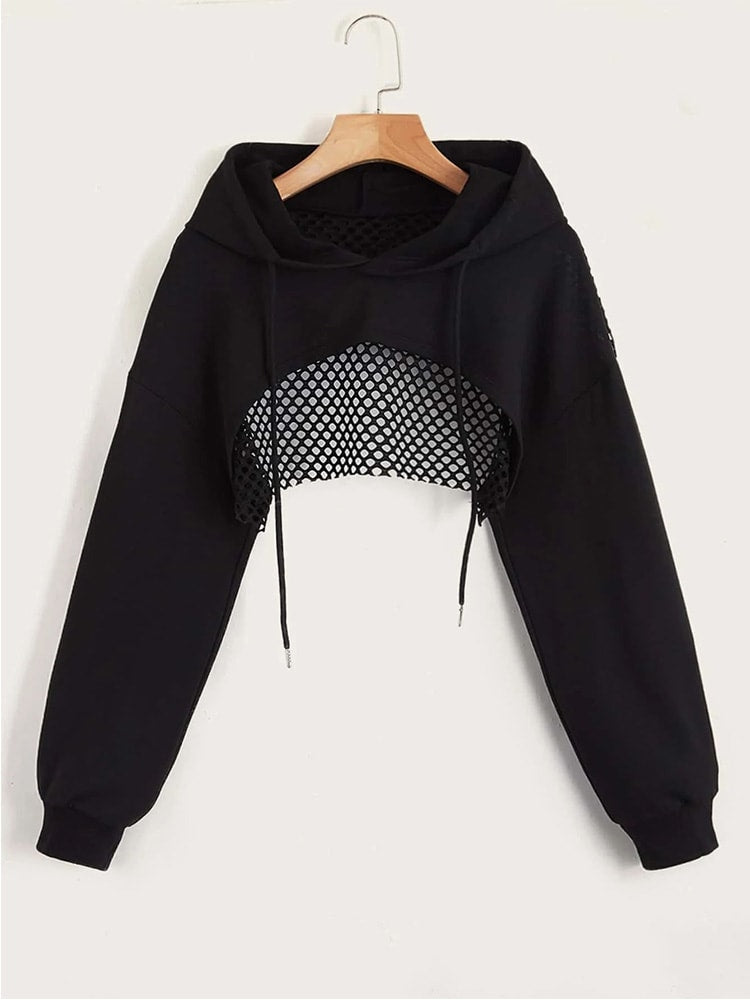 Streetwear Hollow Out Super Crop Hoodie for Women