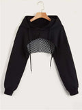 Streetwear Hollow Out Super Crop Hoodie for Women