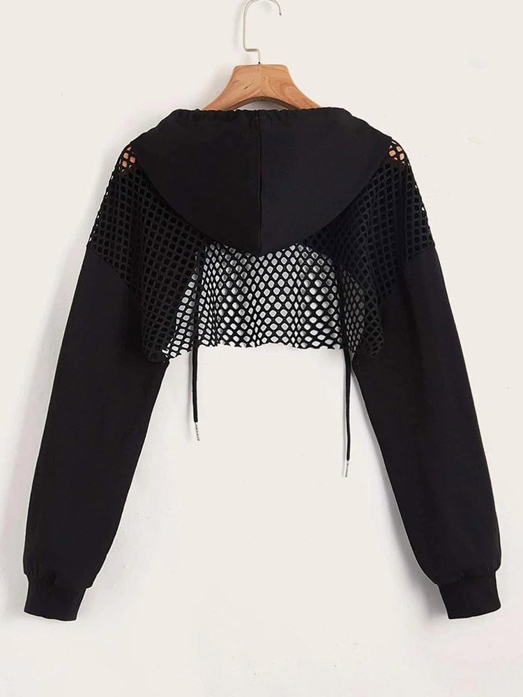Streetwear Hollow Out Super Crop Hoodie for Women