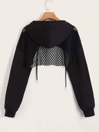 Streetwear Hollow Out Super Crop Hoodie for Women