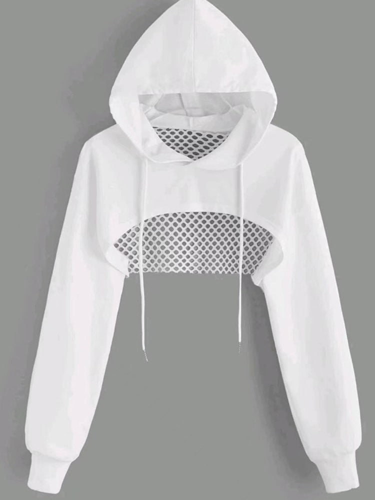 Streetwear Hollow Out Super Crop Hoodie for Women
