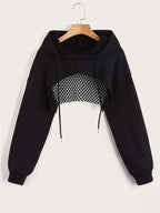 Streetwear Hollow Out Super Crop Hoodie for Women
