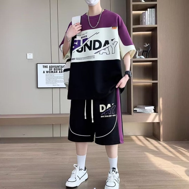 Korean Streetwear Men's T Shirt & Shorts Set Plu