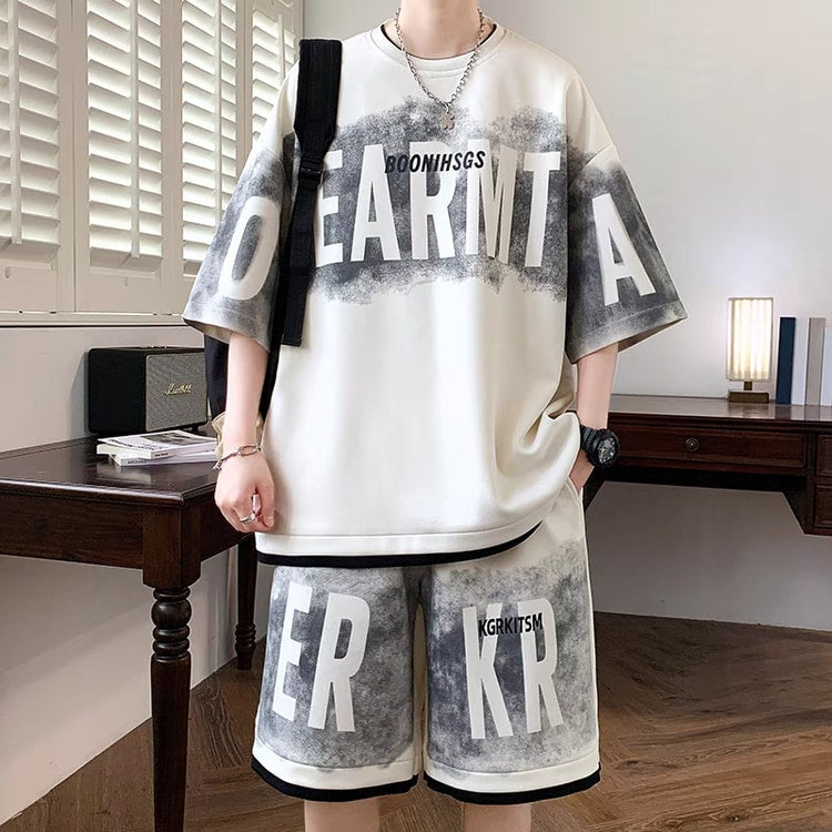 Korean Streetwear Men's T Shirt & Shorts Set Plu
