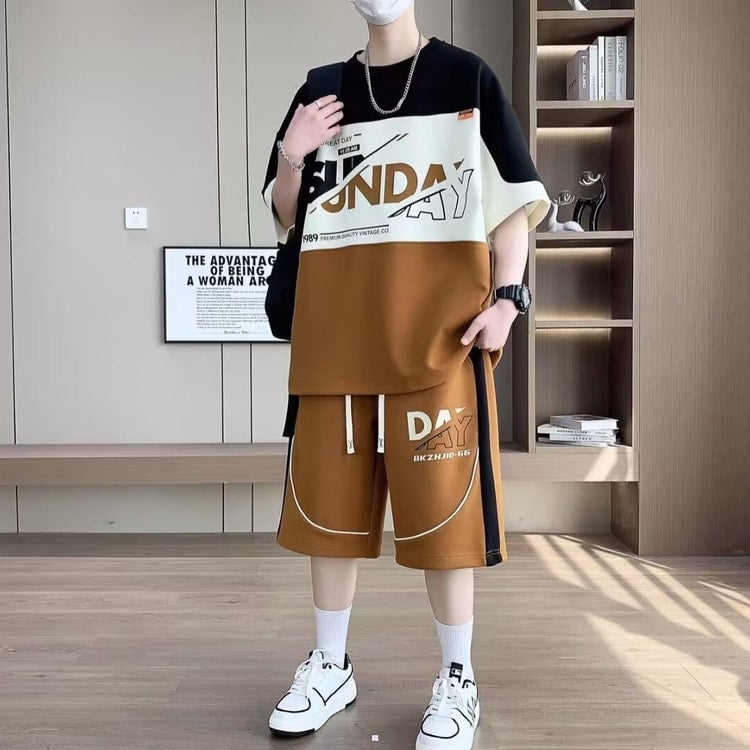 Korean Streetwear Men's T Shirt & Shorts Set Plu