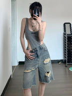 Retro Rebel Distressed Jorts Denim Shorts for Streetwear Style