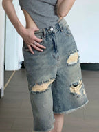 Retro Rebel Distressed Jorts Denim Shorts for Streetwear Style